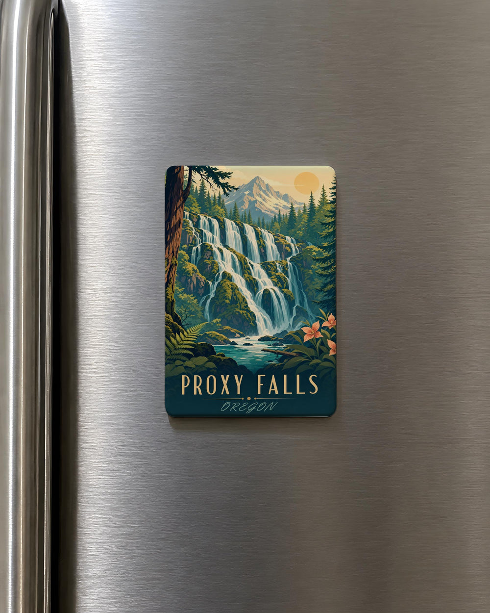 Proxy Falls Waterfall Fridge Magnet, Oregon Cascade Mountain Falls Souvenir Magnet, Nature Travel Keepsake Magnet