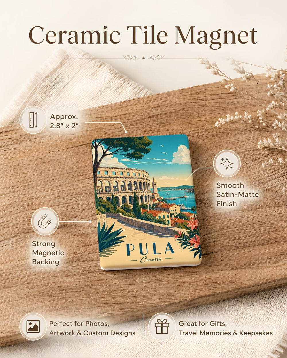 Pula Croatia Fridge Magnet, Pula Landmark Souvenir Magnet, Istria Travel Gift, Croatia Vacation Keepsake, Pula City Magnet