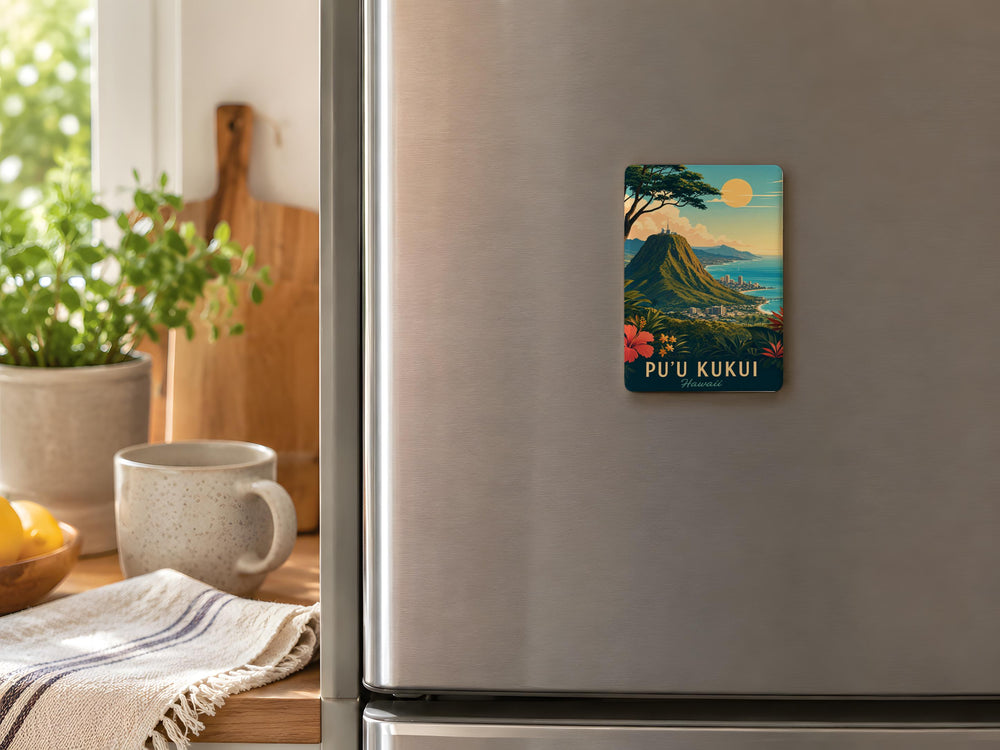 Puu Kukui Fridge Magnet, Maui Hawaii Mountain Peak Souvenir Magnet, Tropical Island Landmark Refrigerator Magnet