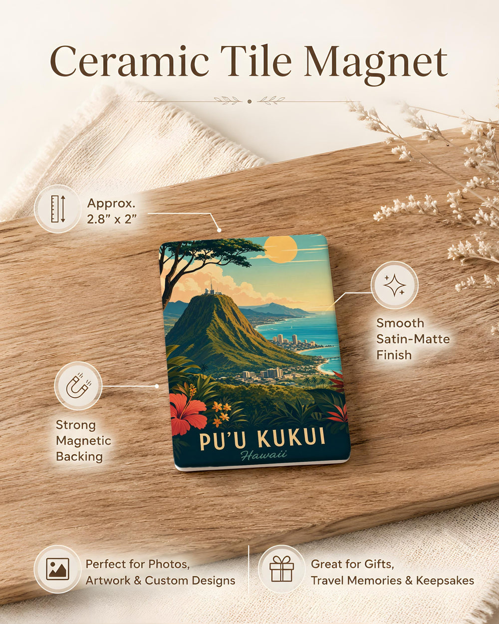 Puu Kukui Fridge Magnet, Maui Hawaii Mountain Peak Souvenir Magnet, Tropical Island Landmark Refrigerator Magnet