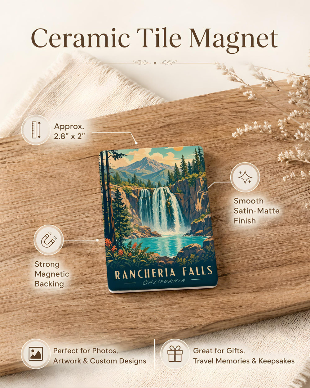 Rancheria Falls Fridge Magnet, Yosemite National Park Waterfall Souvenir Magnet, California Nature Travel Gift
