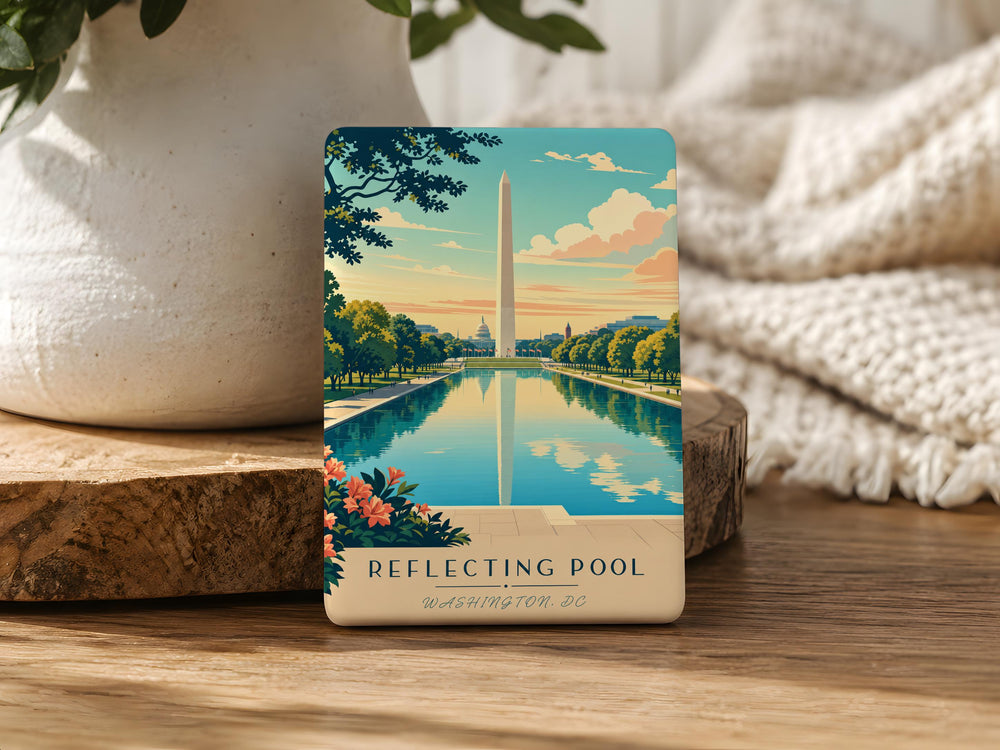 Reflecting Pool Fridge Magnet, Peaceful Water Reflection Landmark Souvenir Magnet, Scenic Pool Travel Keepsake Magnet