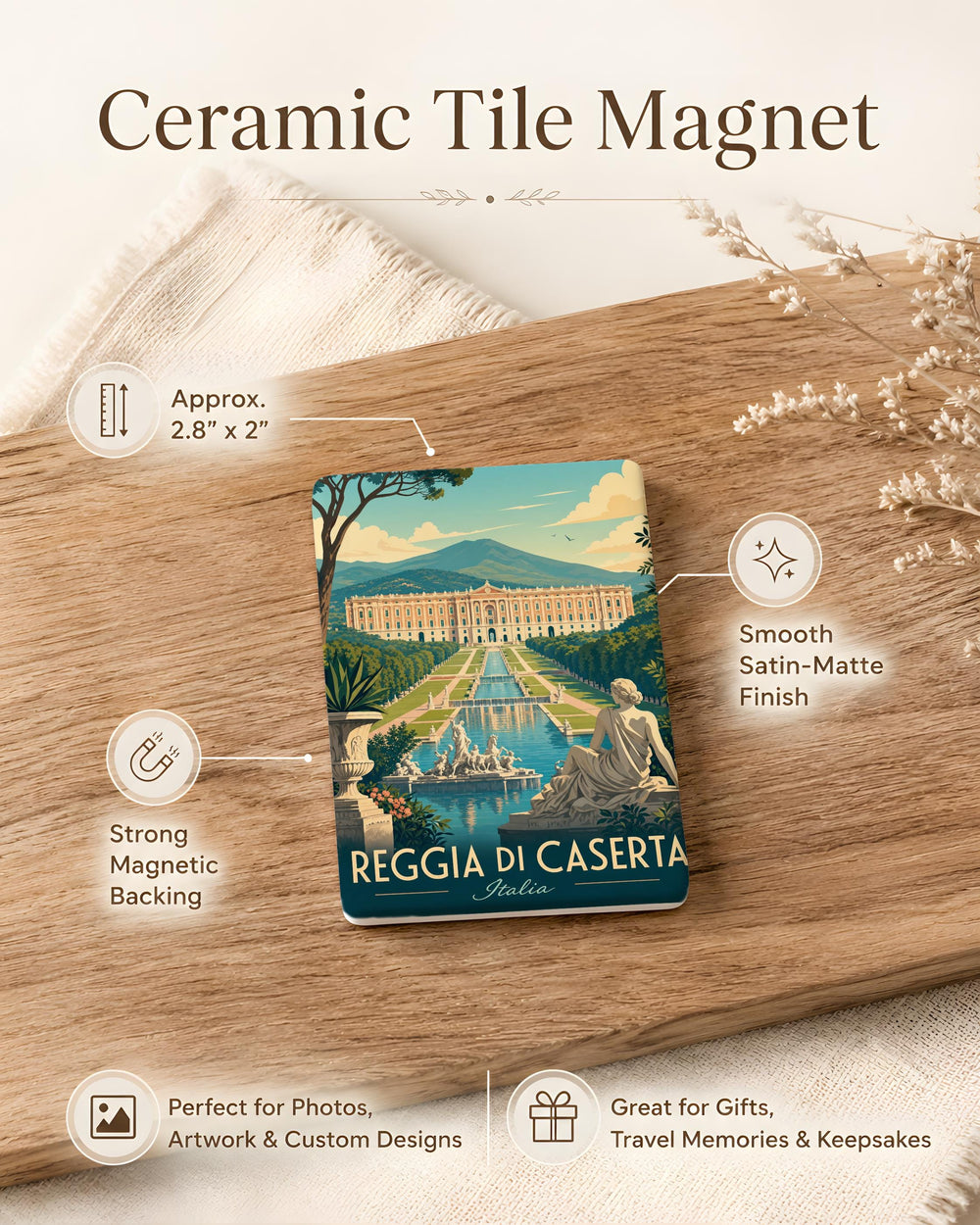 Reggia di Caserta Fridge Magnet, Royal Palace of Caserta Souvenir Magnet, Italy Landmark Travel Keepsake Magnet