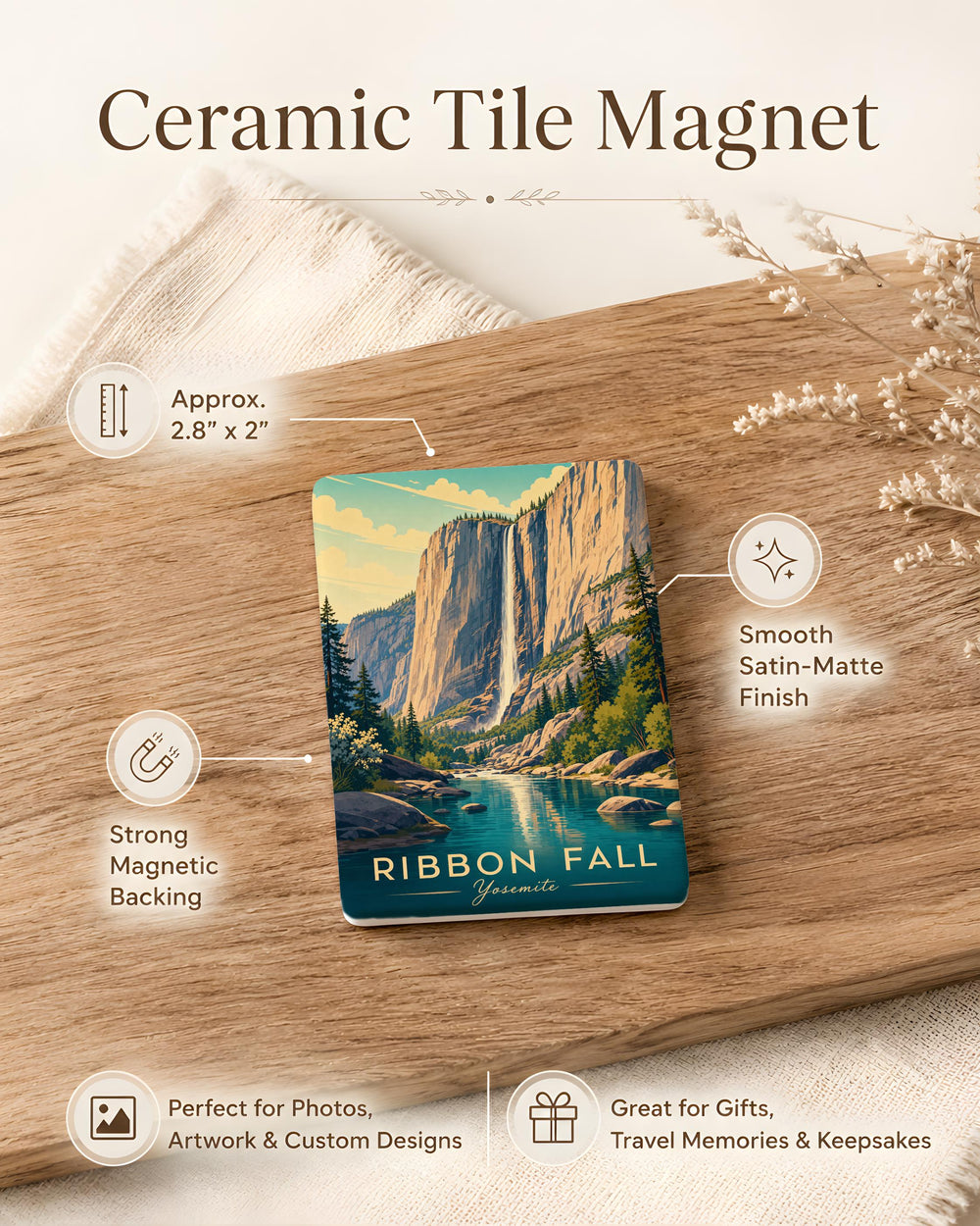 Ribbon Fall Yosemite National Park Fridge Magnet, Waterfall Landmark Souvenir Magnet, California Travel Gift