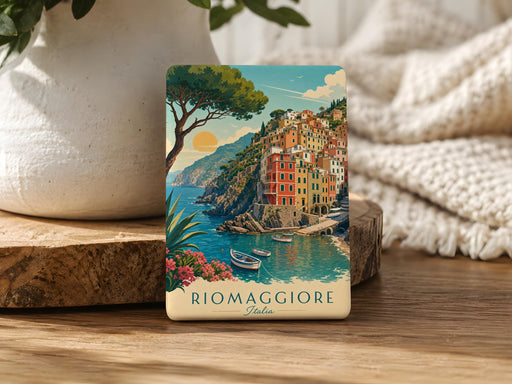 Riomaggiore Fridge Magnet, Cinque Terre Italy Coastal Village Souvenir, Scenic Harbor Cliffside Houses Travel Gift