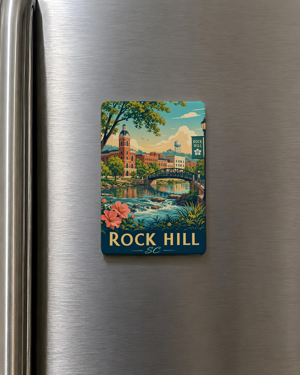 Rock Hill SC Fridge Magnet, Rock Hill South Carolina Souvenir Magnet, City Landmark Travel Keepsake Gift