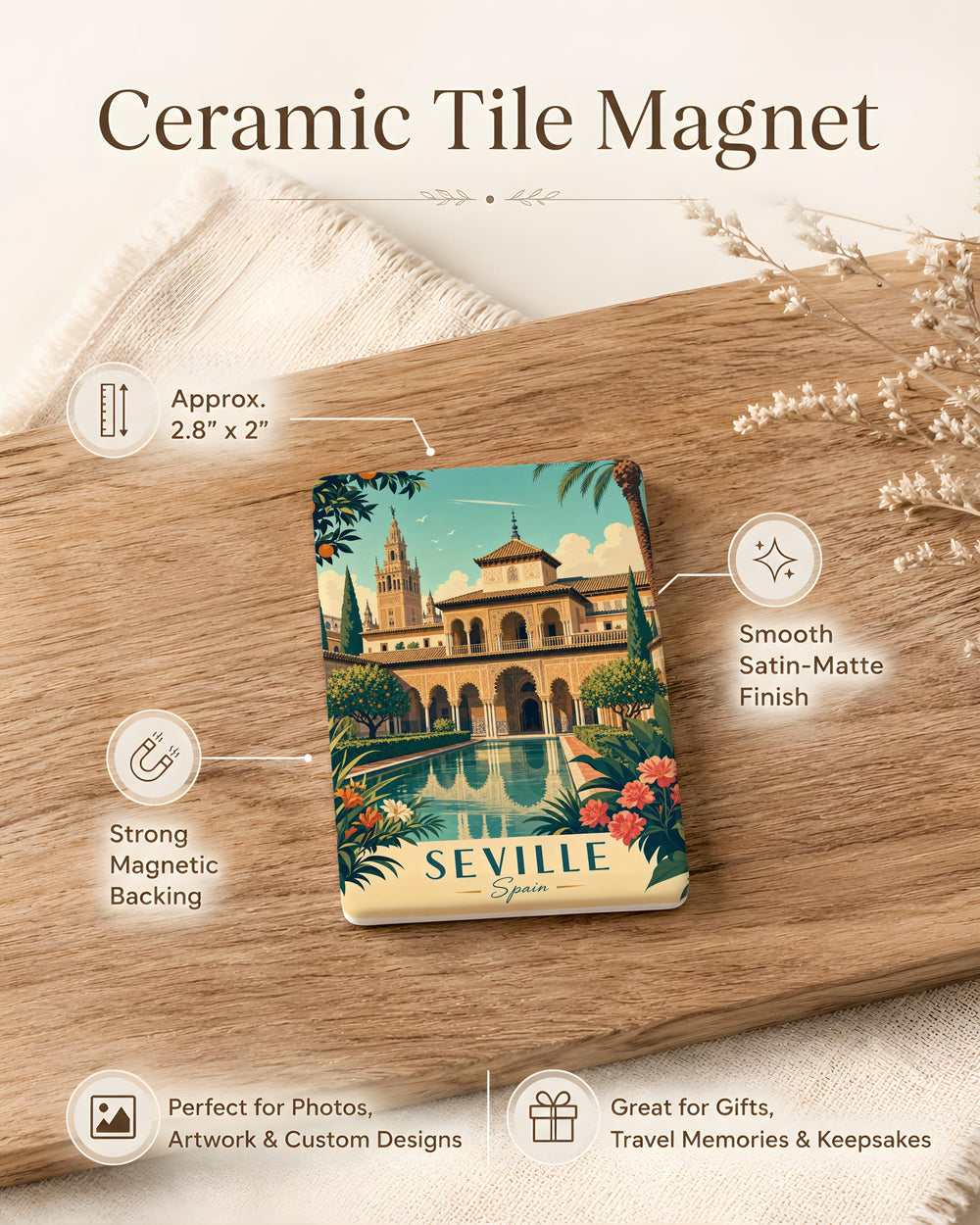 Royal Alcázar of Seville Fridge Magnet, Spain Palace Landmark Souvenir Magnet, Seville Travel Gift, Andalusia Keepsake Magnet