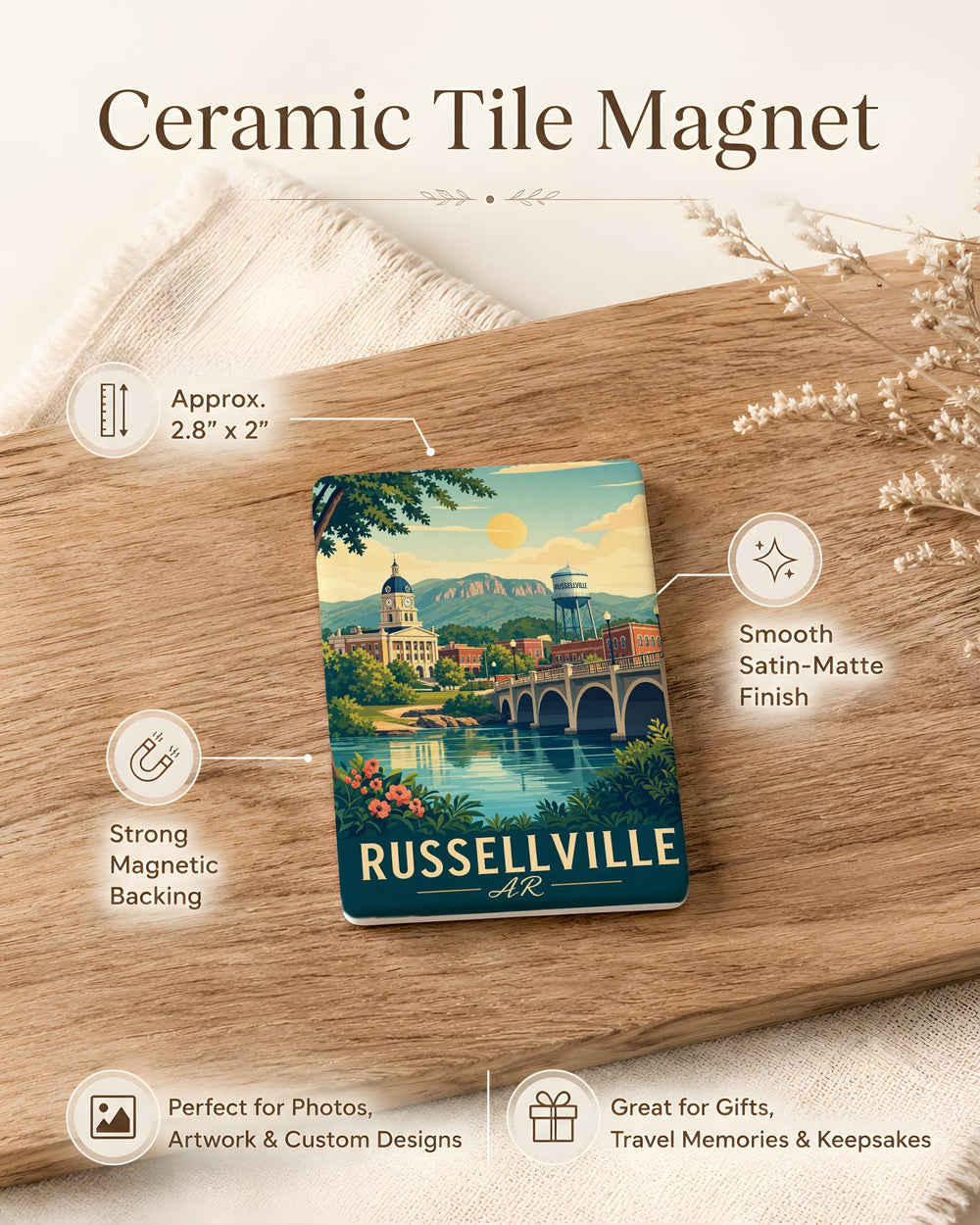 Russellville AR Fridge Magnet, Arkansas Souvenir Magnet, Russellville Arkansas Travel Gift, Hometown Keepsake, City Name Magnet