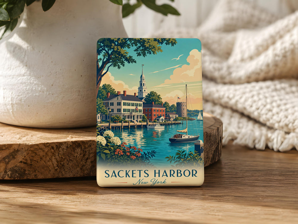 Sackets Harbor NY Fridge Magnet, Sackets Harbor New York Souvenir Magnet, Lake Ontario Harbor Town Travel Gift Magnet