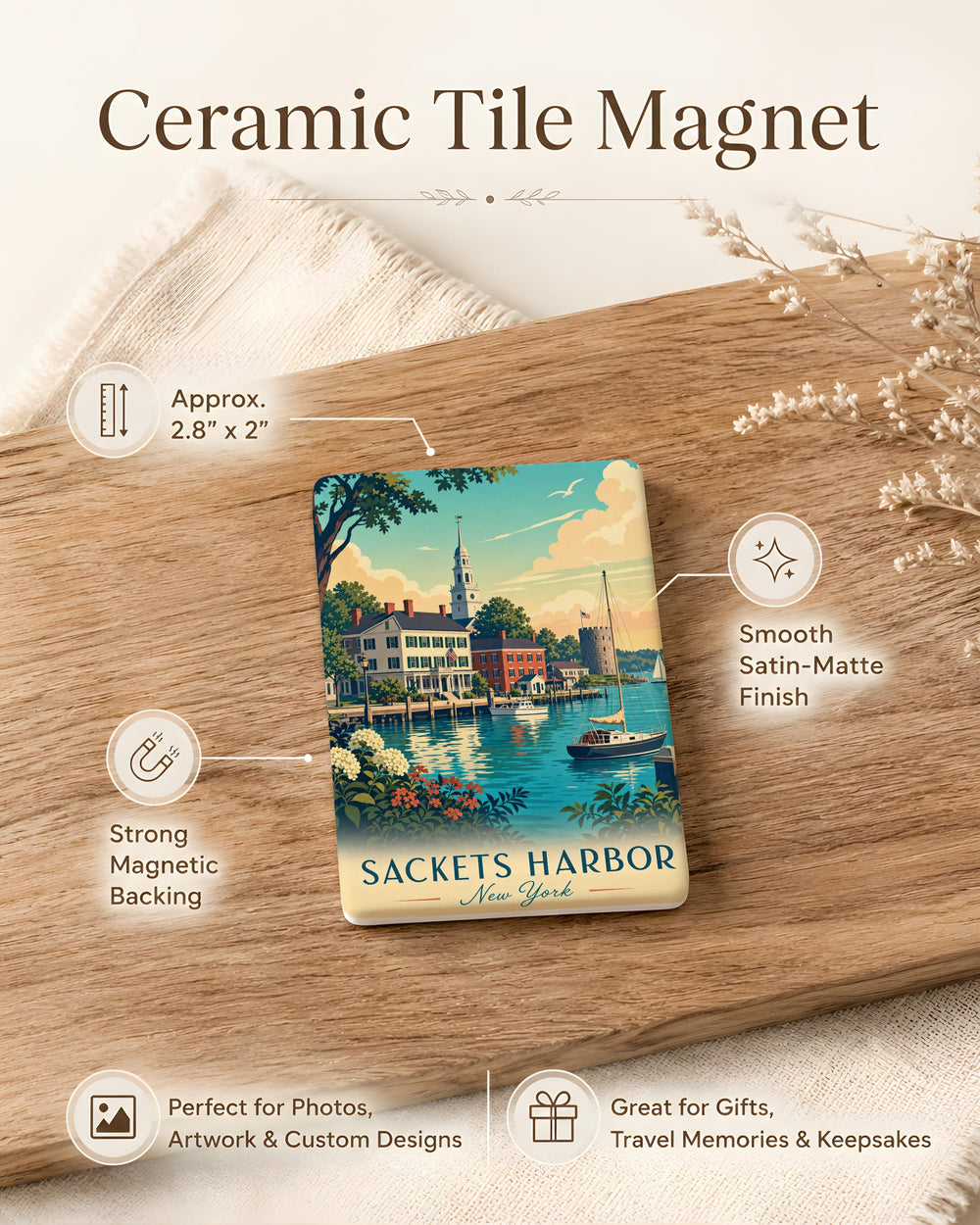 Sackets Harbor NY Fridge Magnet, Sackets Harbor New York Souvenir Magnet, Lake Ontario Harbor Town Travel Gift Magnet