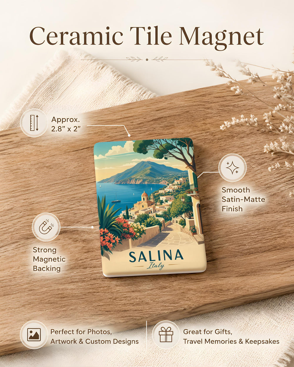 Salina Italy Fridge Magnet, Salina Island Souvenir, Aeolian Islands Travel Keepsake, Sicily Italy Vacation Memory Magnet