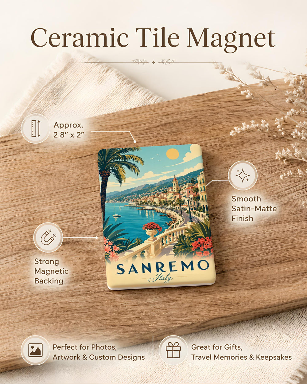 Sanremo Italy Fridge Magnet, Sanremo Souvenir Magnet, Italian Riviera Travel Gift, Liguria Italy Keepsake Magnet
