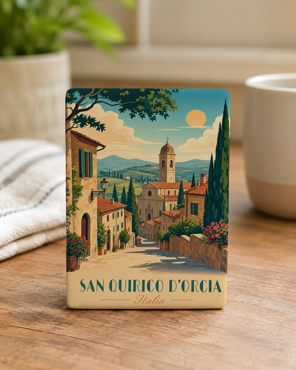 San Quirico d'Orcia Italy Travel Fridge Magnet, Tuscan Village Souvenir Magnet, Val d'Orcia Landmark Magnet