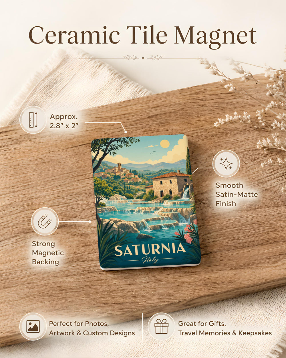 Saturnia Italy Fridge Magnet, Saturnia Hot Springs Souvenir Magnet, Tuscany Travel Keepsake, Cascate del Mulino Gift