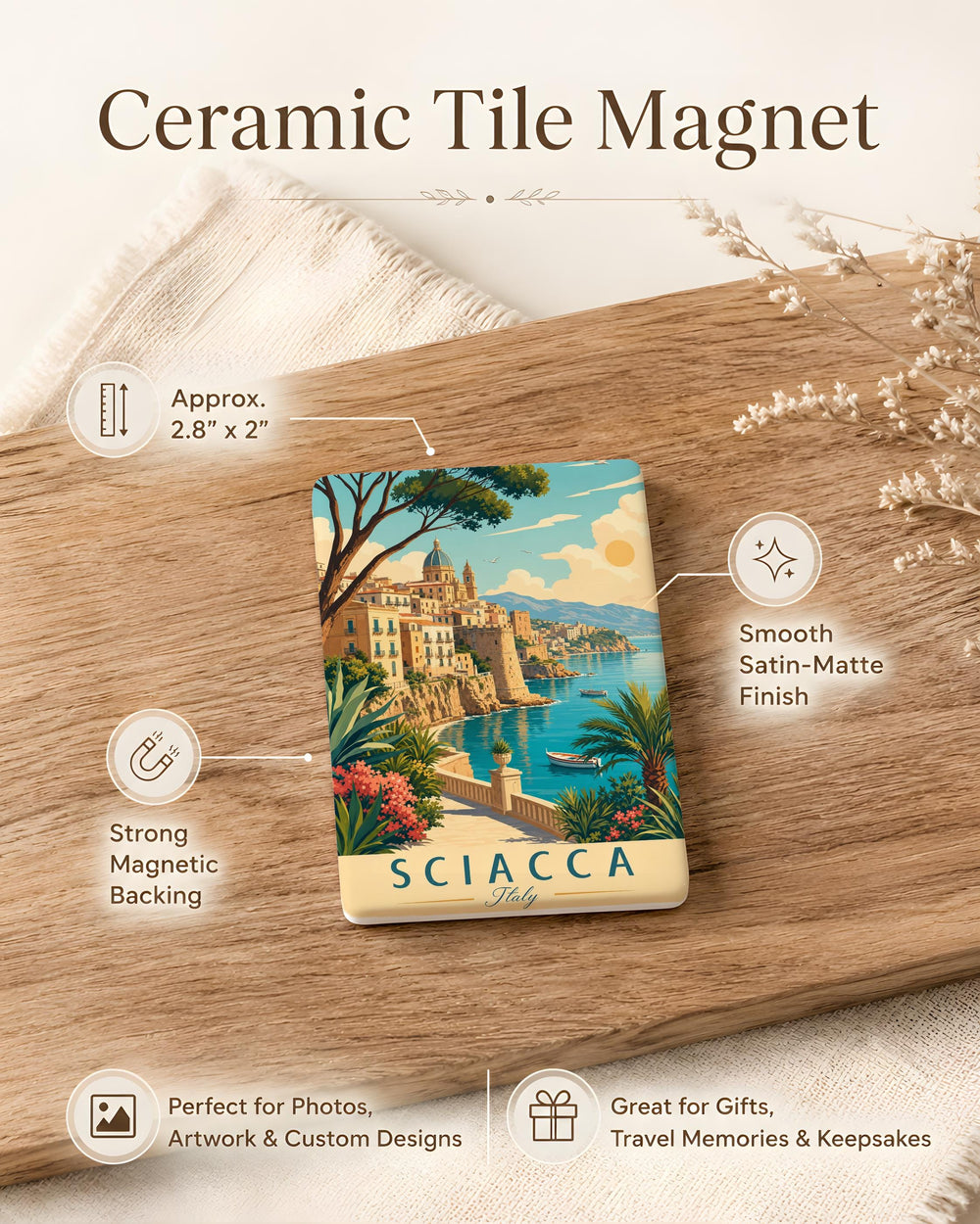 Sciacca Italy Fridge Magnet, Sicily Souvenir Magnet, Sciacca Travel Keepsake, Italian Coastal Town Magnet, Italy Gift