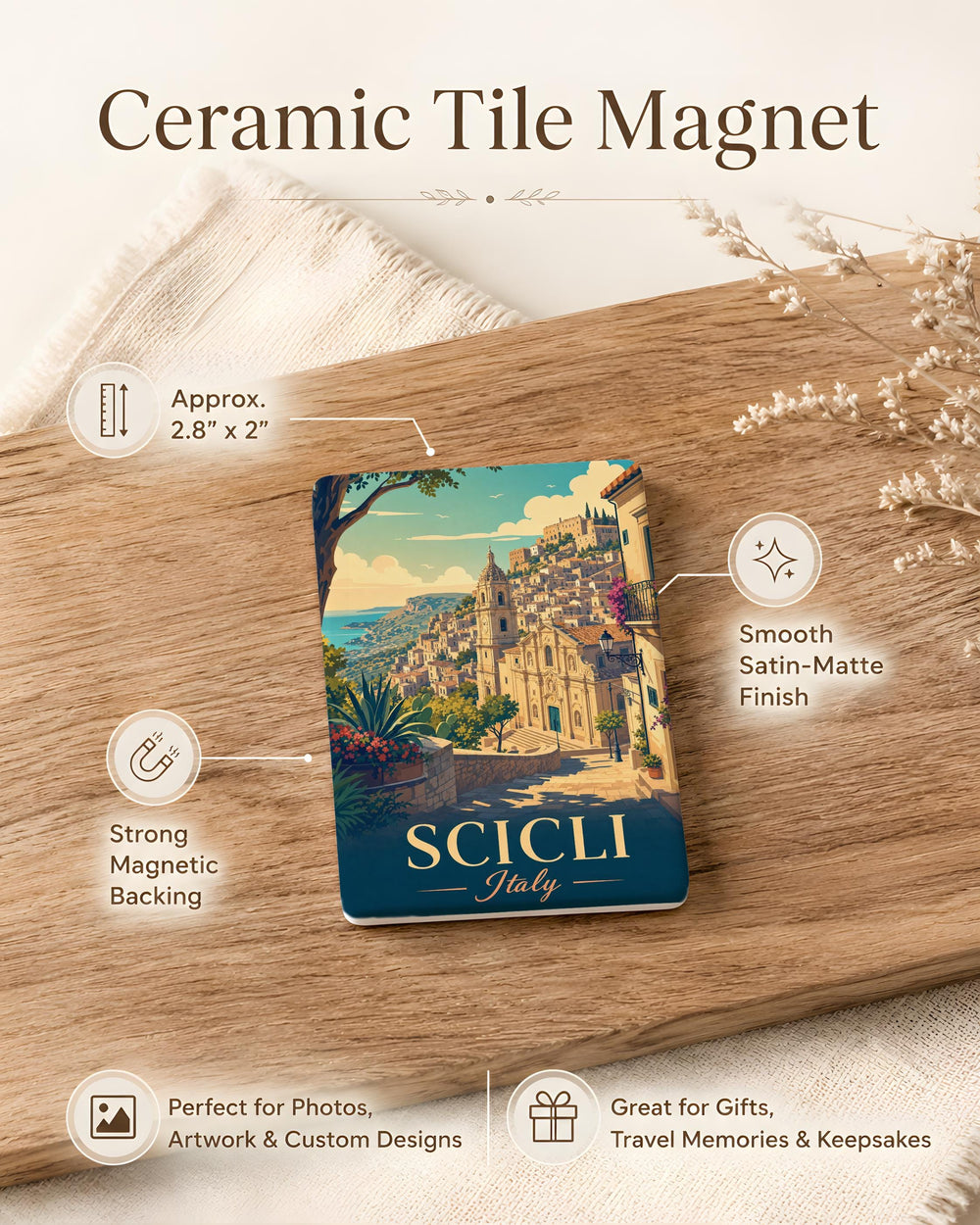 Scicli Italy Fridge Magnet, Sicilian Baroque Town Souvenir, Travel Gift, Italy Vacation Keepsake, Scicli Landmark Magnet