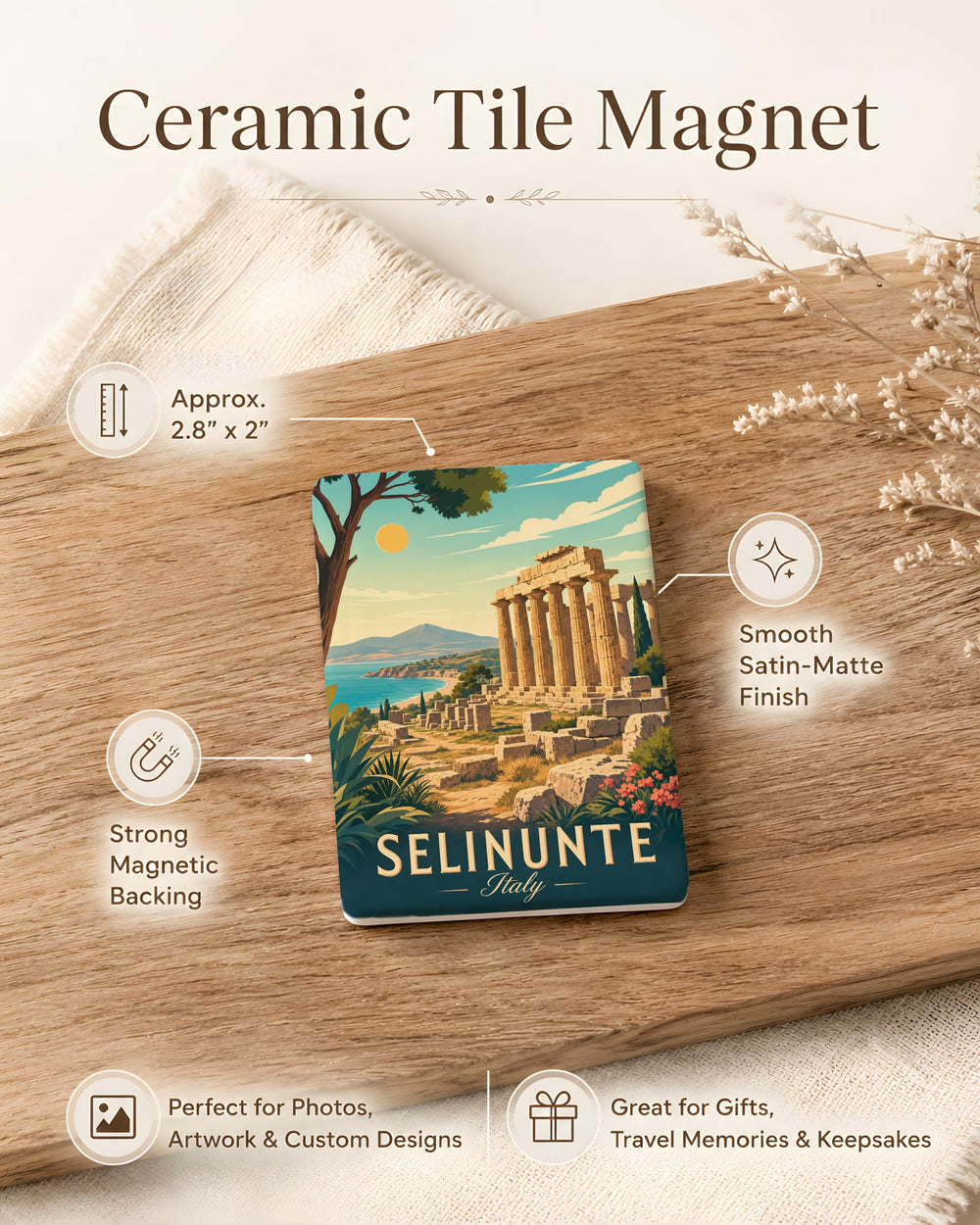 Selinunte Ruins Fridge Magnet, Ancient Greek Temple Ruins Souvenir, Sicily Italy Archaeological Site Travel Keepsake Magnet