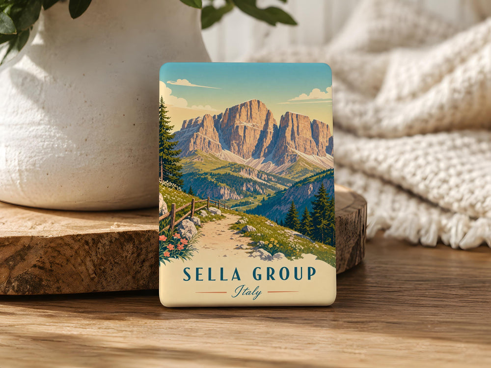 Sella Group Mountain Peaks Fridge Magnet, Dolomites Italy Alpine Landscape Souvenir Magnet, Hiking Climbing Travel Gift