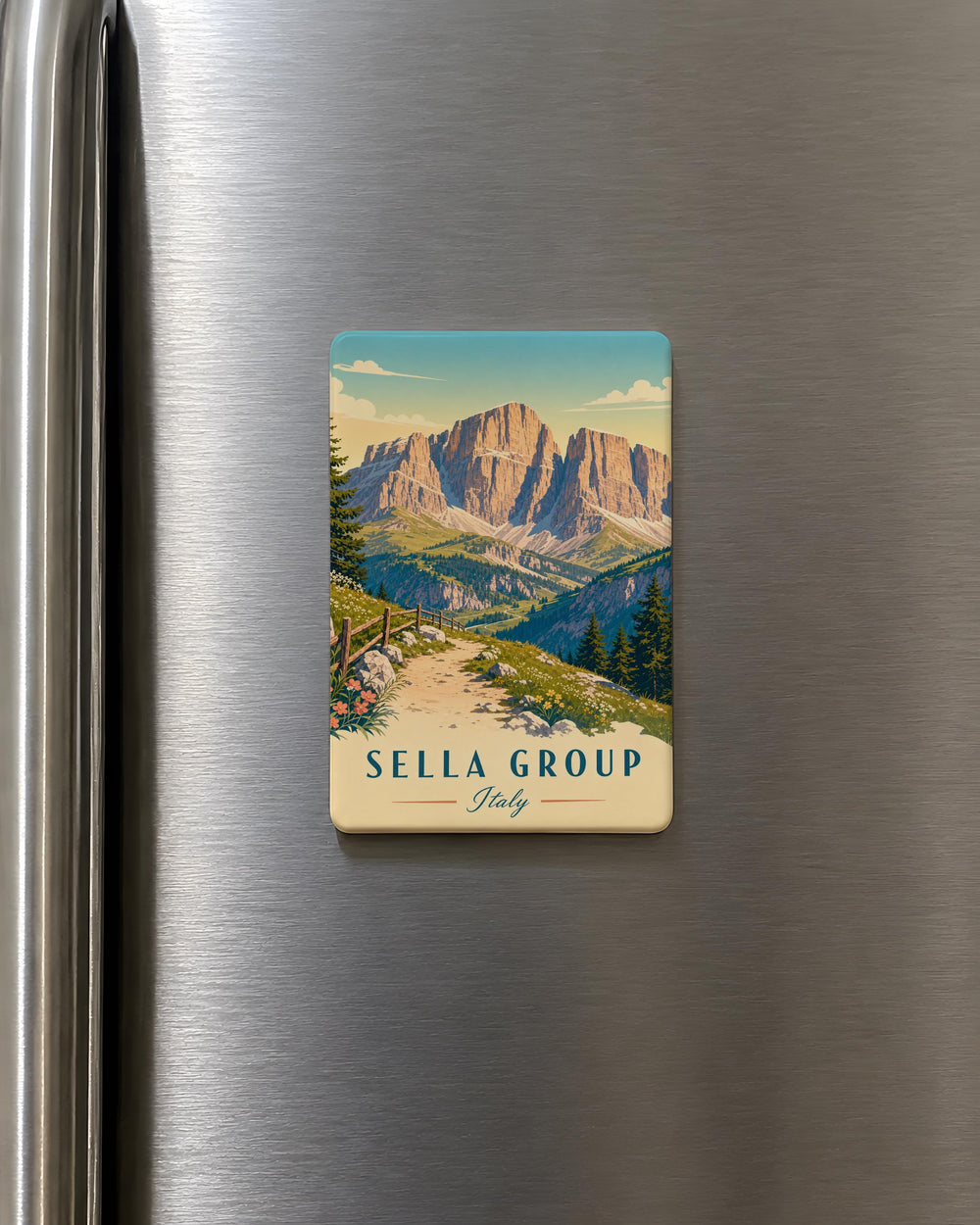 Sella Group Mountain Peaks Fridge Magnet, Dolomites Italy Alpine Landscape Souvenir Magnet, Hiking Climbing Travel Gift