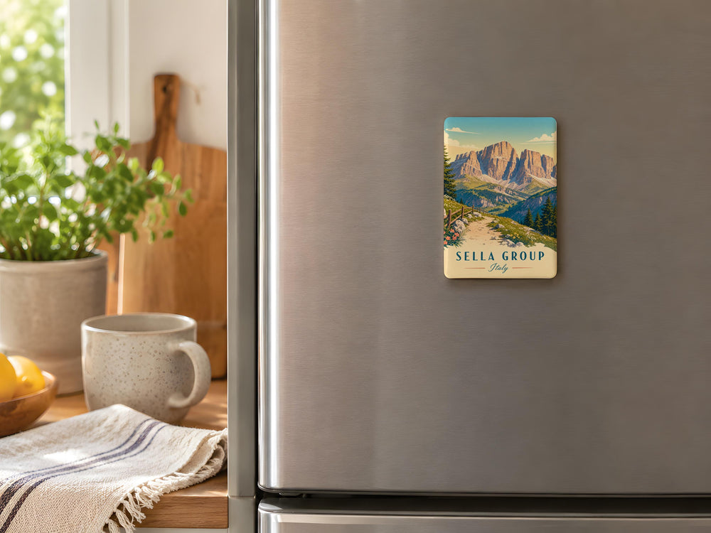 Sella Group Mountain Peaks Fridge Magnet, Dolomites Italy Alpine Landscape Souvenir Magnet, Hiking Climbing Travel Gift