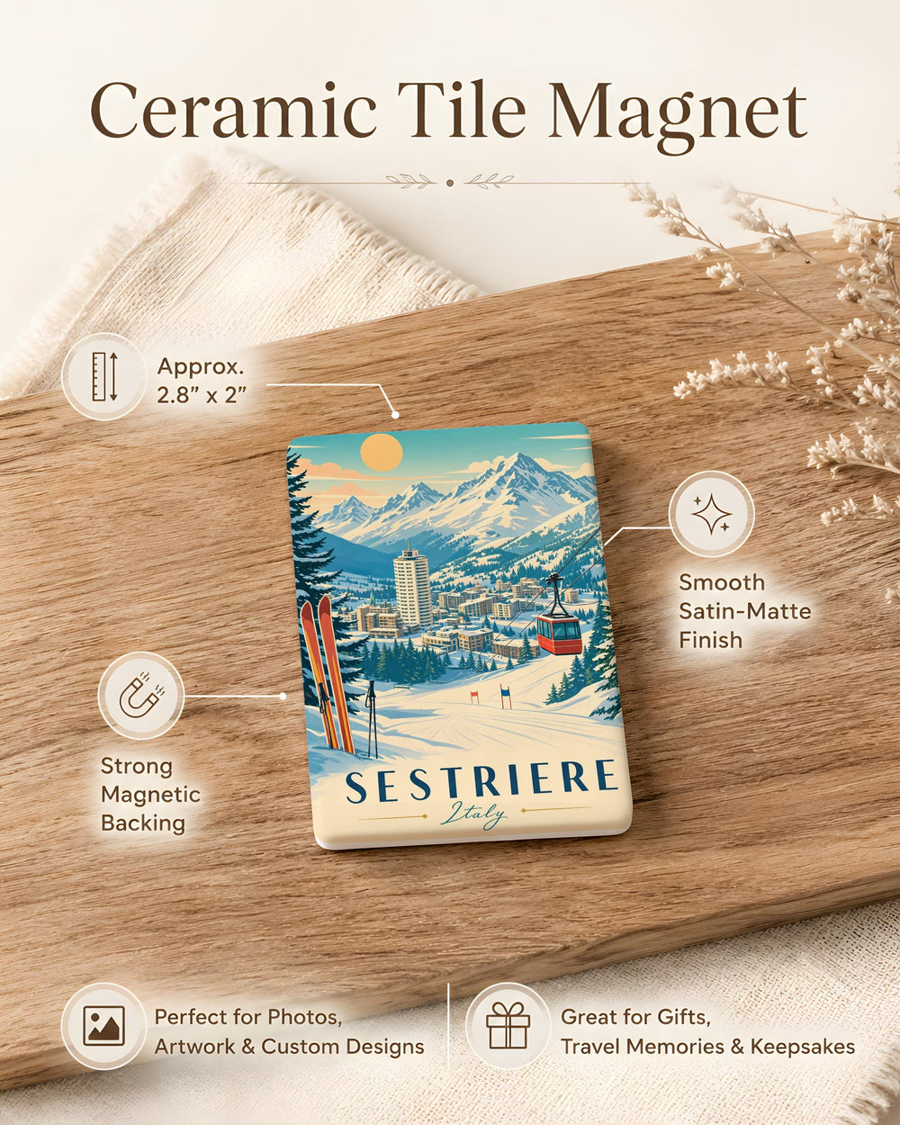 Sestriere Italy Fridge Magnet, Sestriere Ski Resort Souvenir, Italian Alps Mountain Travel Magnet, Piemonte Italy Gift