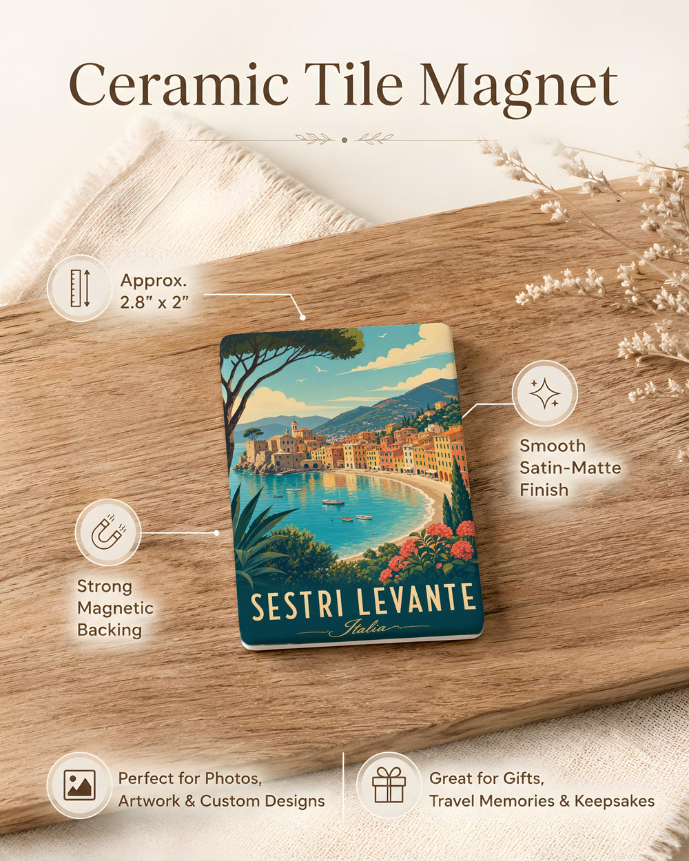 Sestri Levante Italy Fridge Magnet, Ligurian Coast Travel Souvenir Magnet, Italian Riviera Seaside Town Magnet