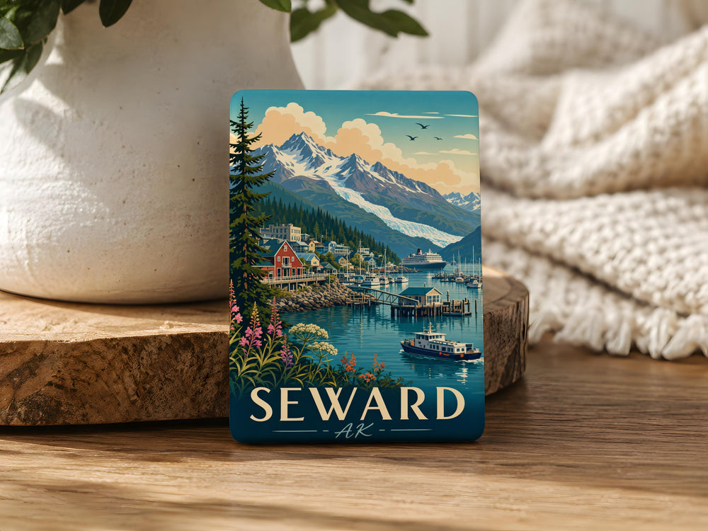 Seward Alaska Fridge Magnet, Seward AK Souvenir Magnet, Kenai Peninsula Travel Gift, Alaska Vacation Keepsake Magnet