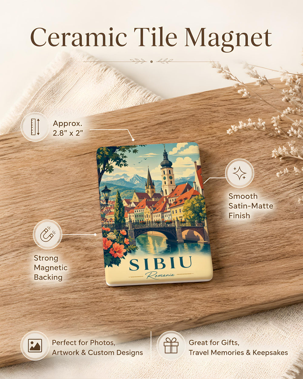 Sibiu Romania Fridge Magnet, Transylvania Travel Souvenir, Sibiu City Landmark Keepsake Magnet, Romania Gift for Travelers