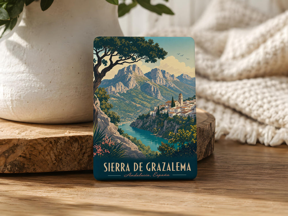 Sierra de Grazalema Fridge Magnet, Andalusia Spain Mountain Village Souvenir Magnet, Grazalema Natural Park Travel Keepsake