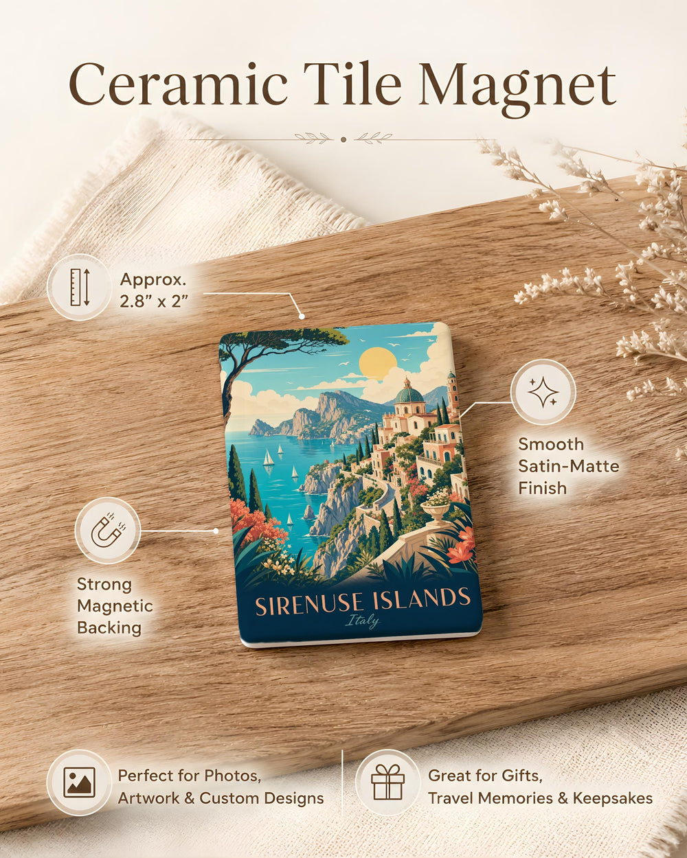 Sirenuse Islands Fridge Magnet, Li Galli Italy Coastal Island Souvenir Magnet, Mediterranean Sea Travel Keepsake Magnet