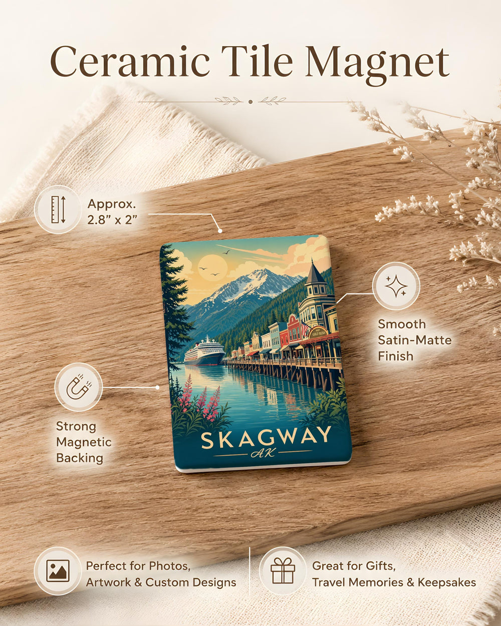 Skagway Alaska Fridge Magnet, Skagway AK Souvenir Magnet, Alaska Travel Gift, Skagway Landmark Keepsake Magnet