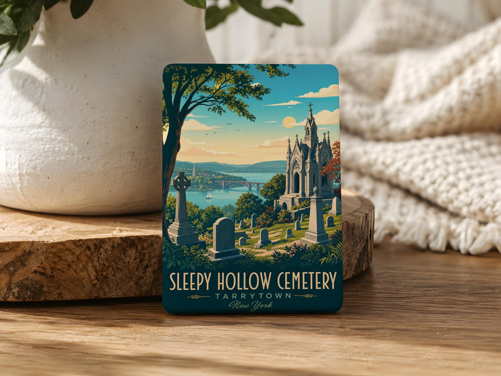 Sleepy Hollow Cemetery Fridge Magnet, Haunted Graveyard Tombstones, Spooky Halloween Gothic Cemetery Souvenir Magnet