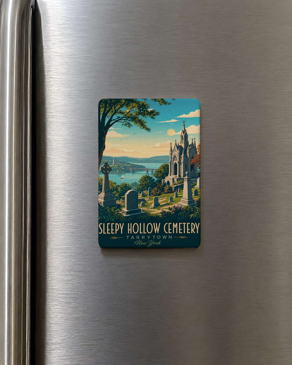 Sleepy Hollow Cemetery Fridge Magnet, Haunted Graveyard Tombstones, Spooky Halloween Gothic Cemetery Souvenir Magnet