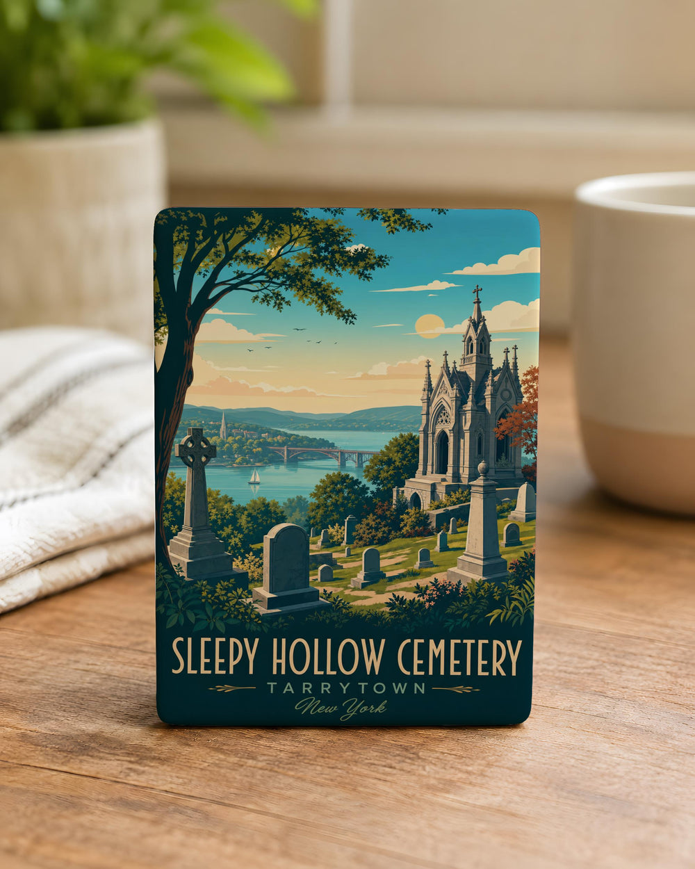Sleepy Hollow Cemetery Fridge Magnet, Haunted Graveyard Tombstones, Spooky Halloween Gothic Cemetery Souvenir Magnet