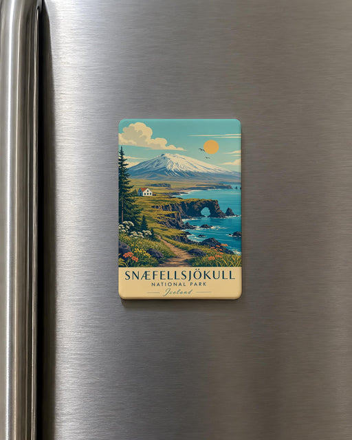 Snæfellsjökull National Park Fridge Magnet, Iceland Volcano Glacier Landmark Souvenir Magnet, Travel Gift for Nature Lovers