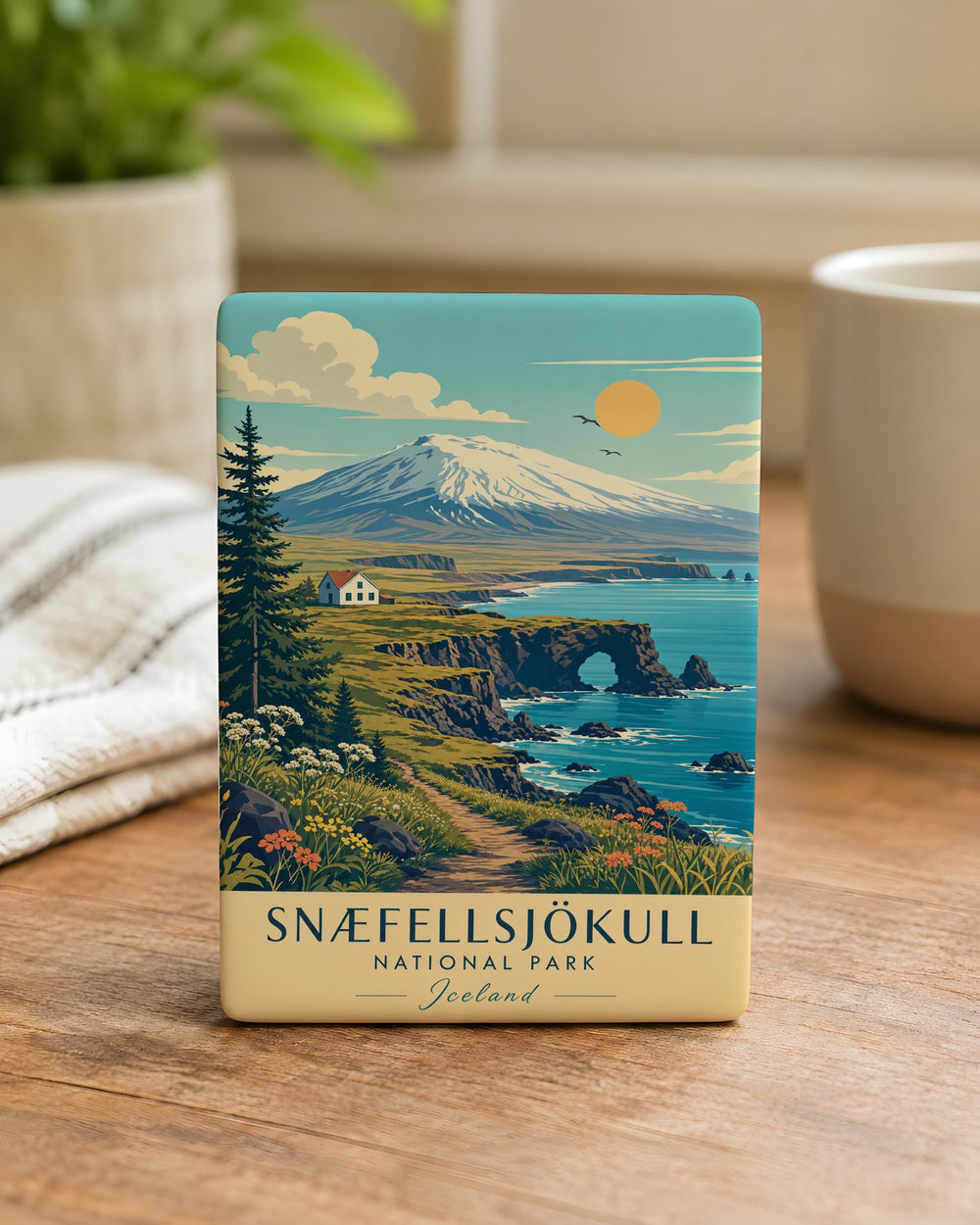 Snæfellsjökull National Park Fridge Magnet, Iceland Volcano Glacier Landmark Souvenir Magnet, Travel Gift for Nature Lovers
