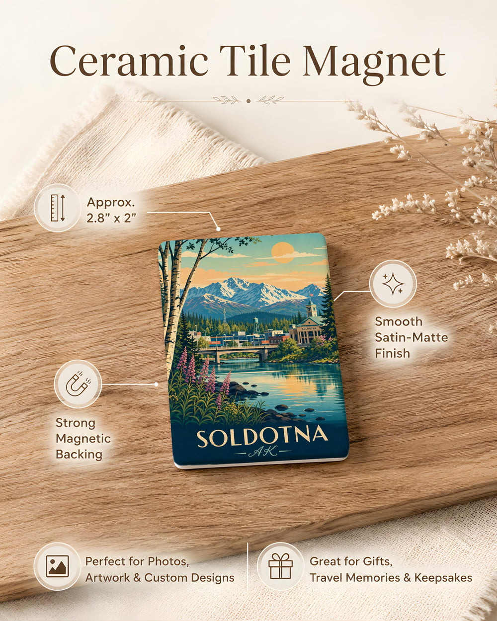Soldotna Alaska Fridge Magnet, Soldotna AK Souvenir Magnet, Kenai Peninsula Travel Gift, Alaska Vacation Keepsake Magnet