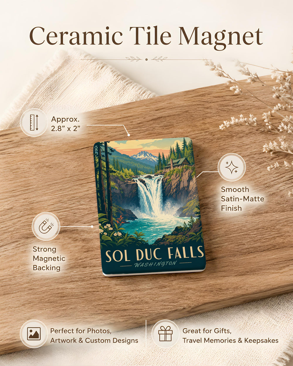 Sol Duc Falls Fridge Magnet, Olympic National Park Waterfall Souvenir Magnet, Washington Nature Travel Keepsake