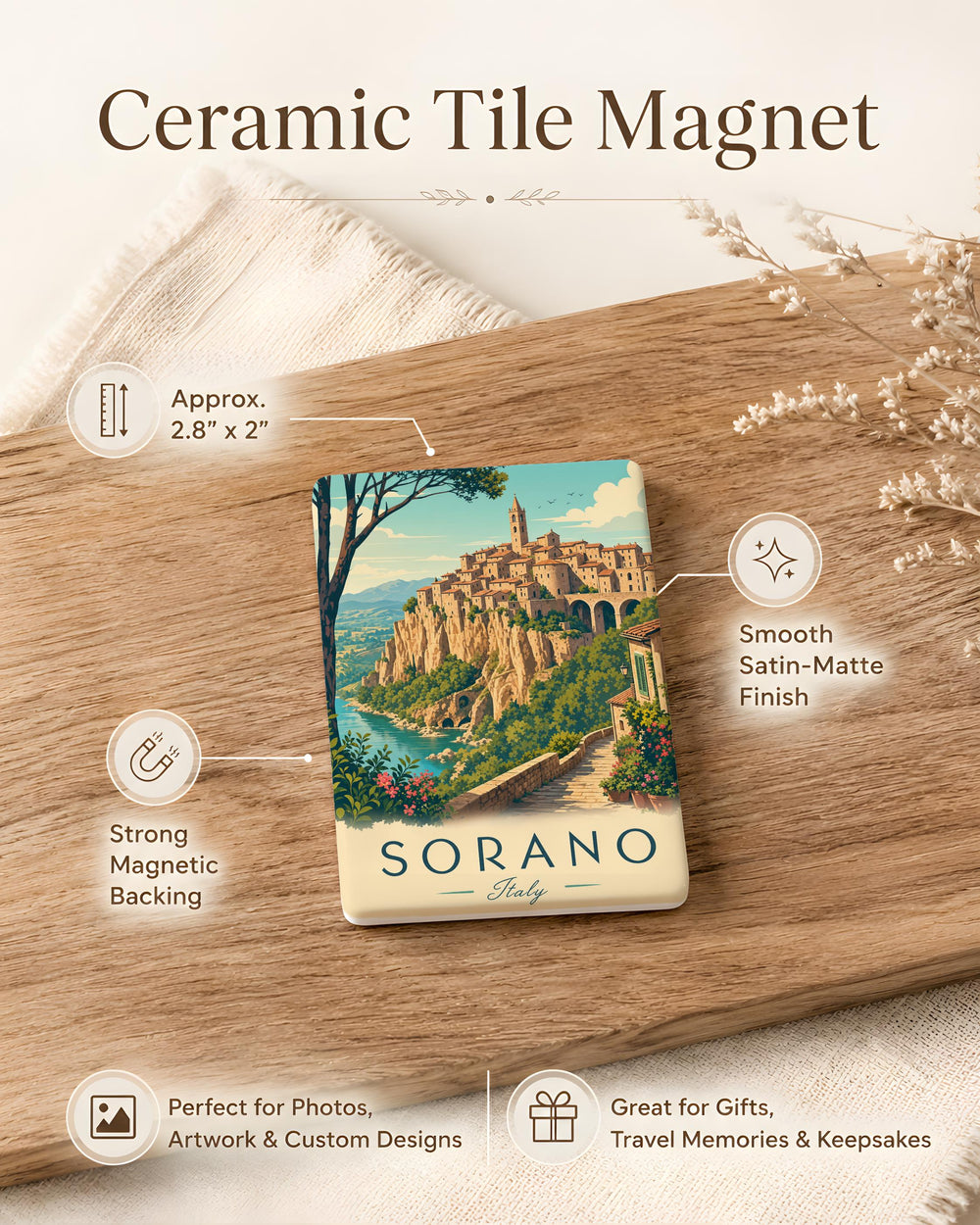 Sorano Italy Fridge Magnet, Sorano Tuscany Travel Souvenir, Italian Hill Town Landmark Magnet, Italy Vacation Keepsake Magnet