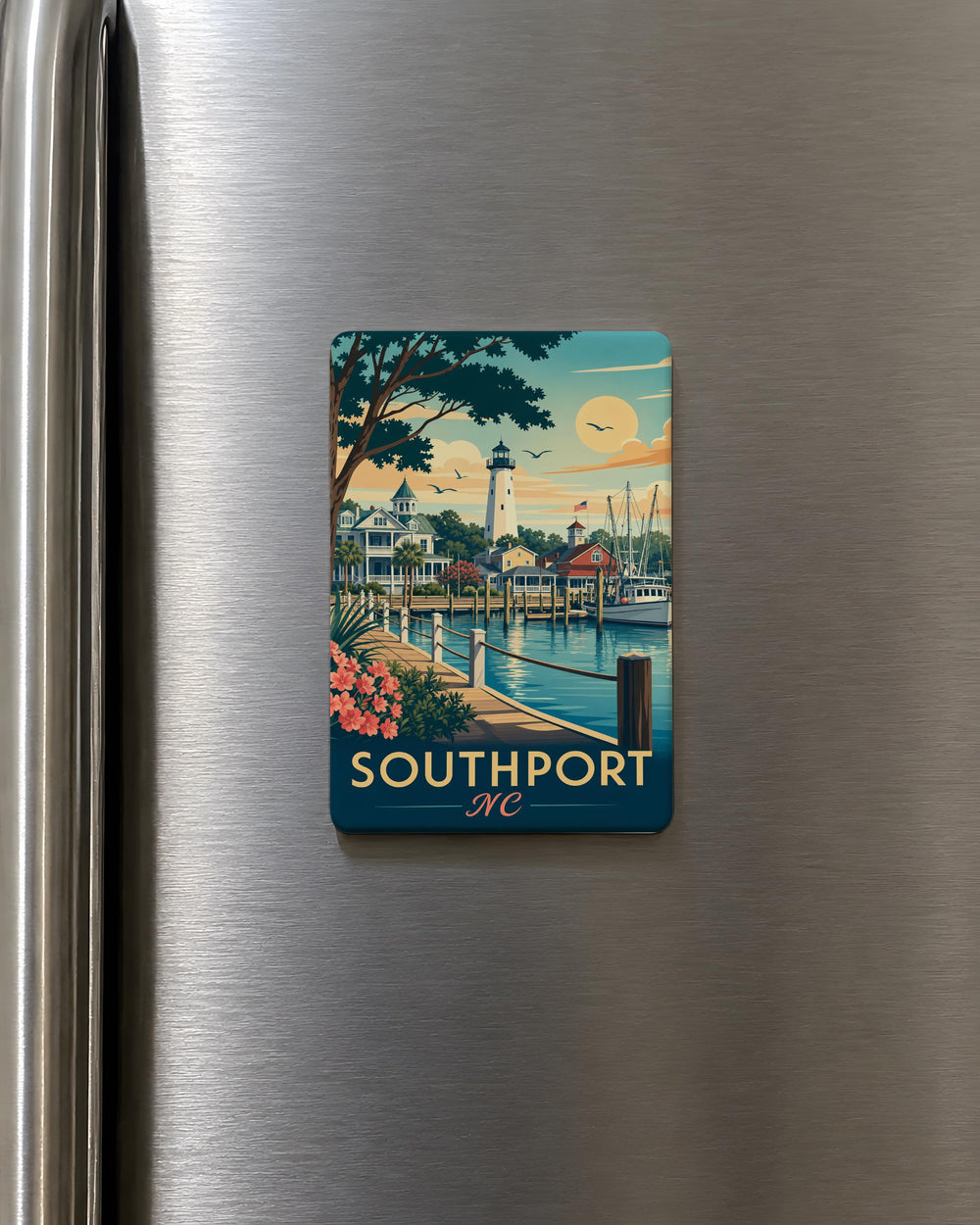 Southport NC Fridge Magnet, Southport North Carolina Souvenir, Coastal Town Travel Gift, Waterfront Vacation Keepsake