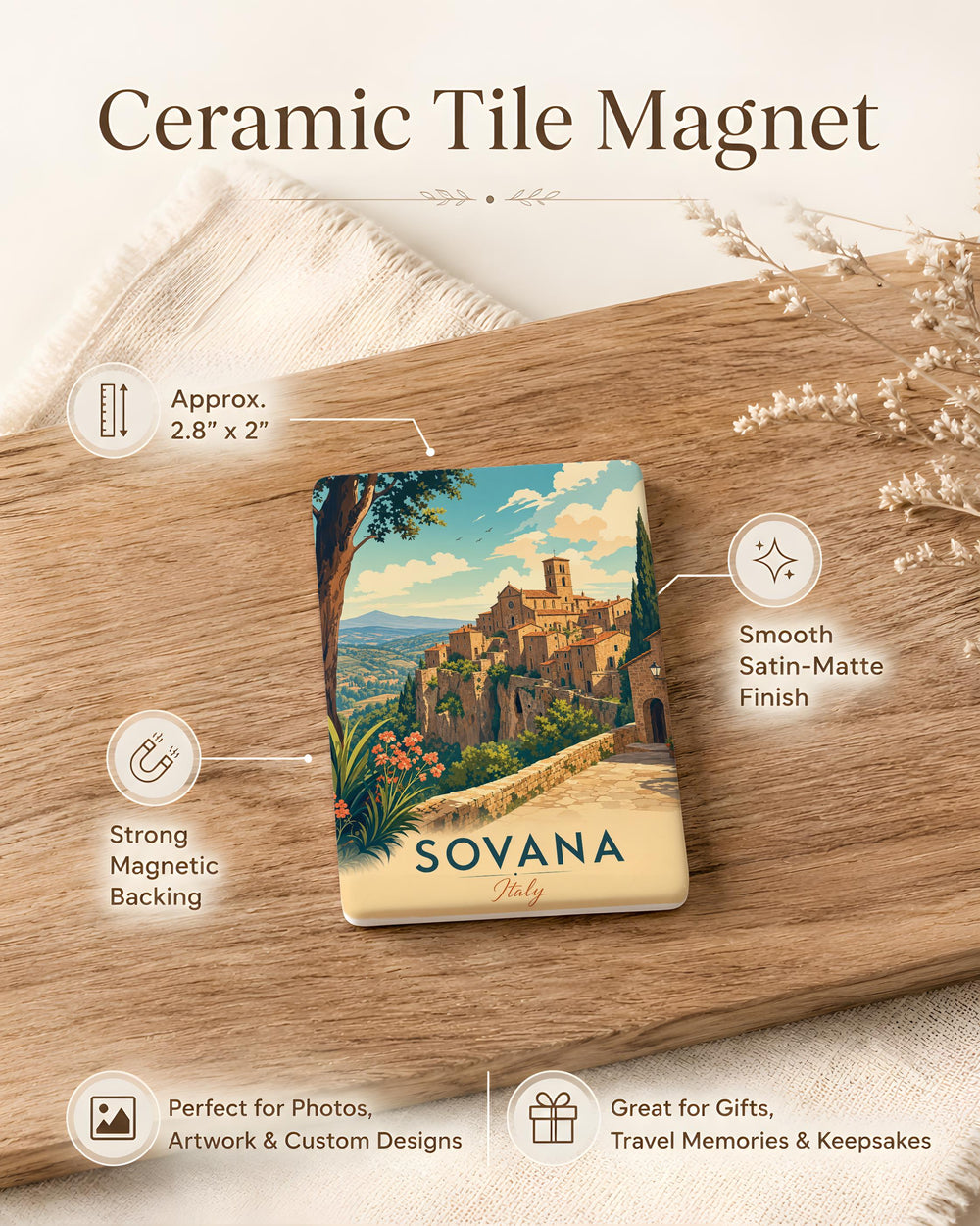 Sovana Italy Fridge Magnet, Sovana Tuscany Travel Souvenir, Italian Village Landmark Keepsake Magnet
