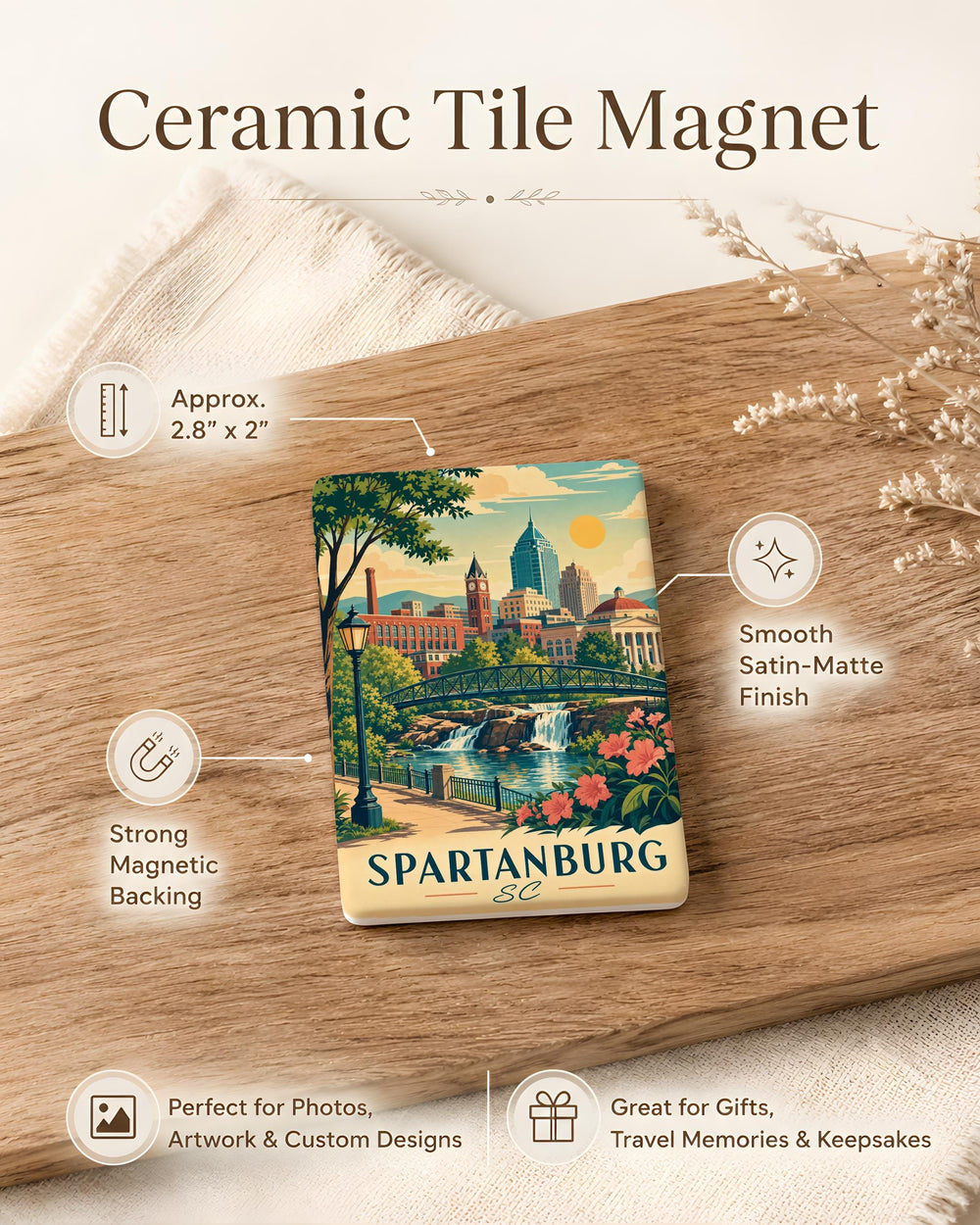 Spartanburg SC Fridge Magnet, Spartanburg South Carolina Souvenir Magnet, Spartanburg City Travel Gift, SC Keepsake Magnet