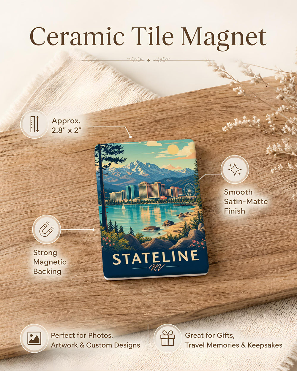 Stateline Nevada Fridge Magnet, Stateline NV Souvenir Magnet, Lake Tahoe Border Town Travel Gift Magnet