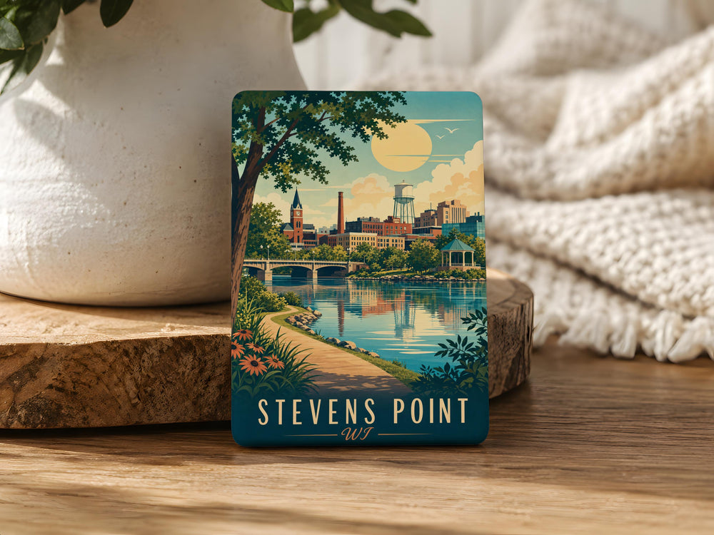 Stevens Point WI Fridge Magnet, Wisconsin Souvenir Magnet, Stevens Point Travel Gift, City Landmark Keepsake Magnet