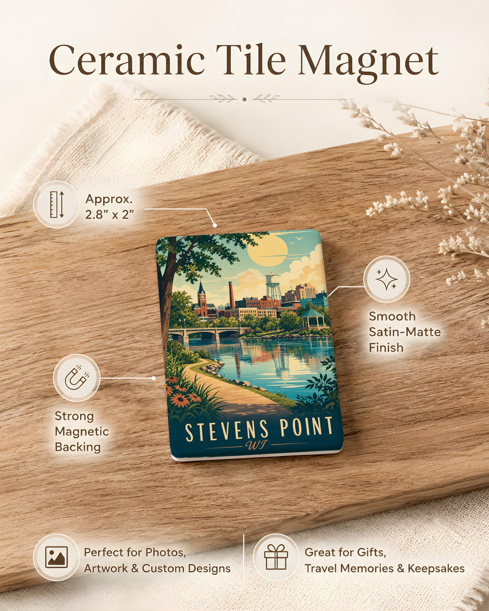 Stevens Point WI Fridge Magnet, Wisconsin Souvenir Magnet, Stevens Point Travel Gift, City Landmark Keepsake Magnet