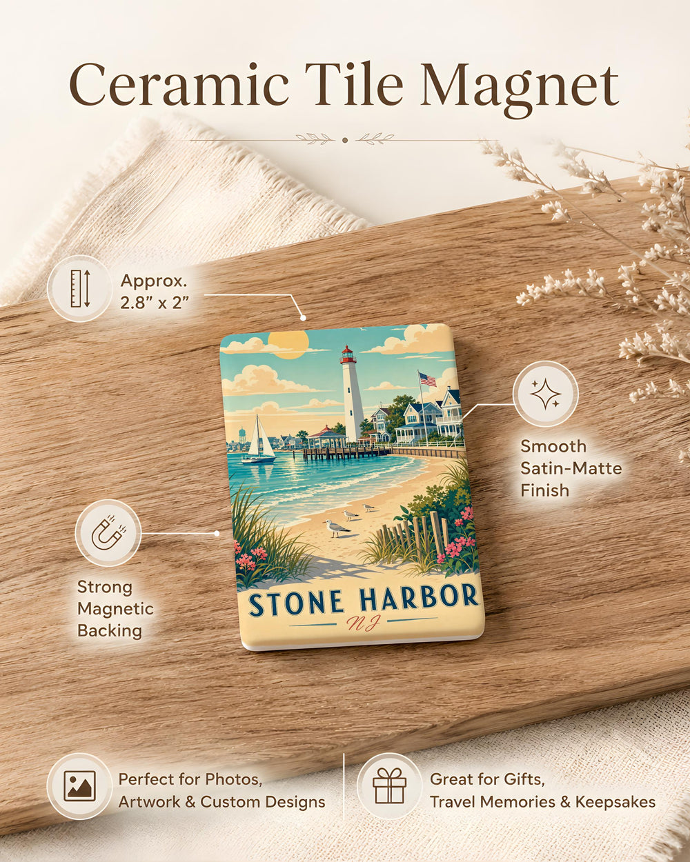 Stone Harbor NJ Fridge Magnet, Stone Harbor New Jersey Souvenir Magnet, Jersey Shore Beach Town Travel Gift, Coastal Vacation Keepsake