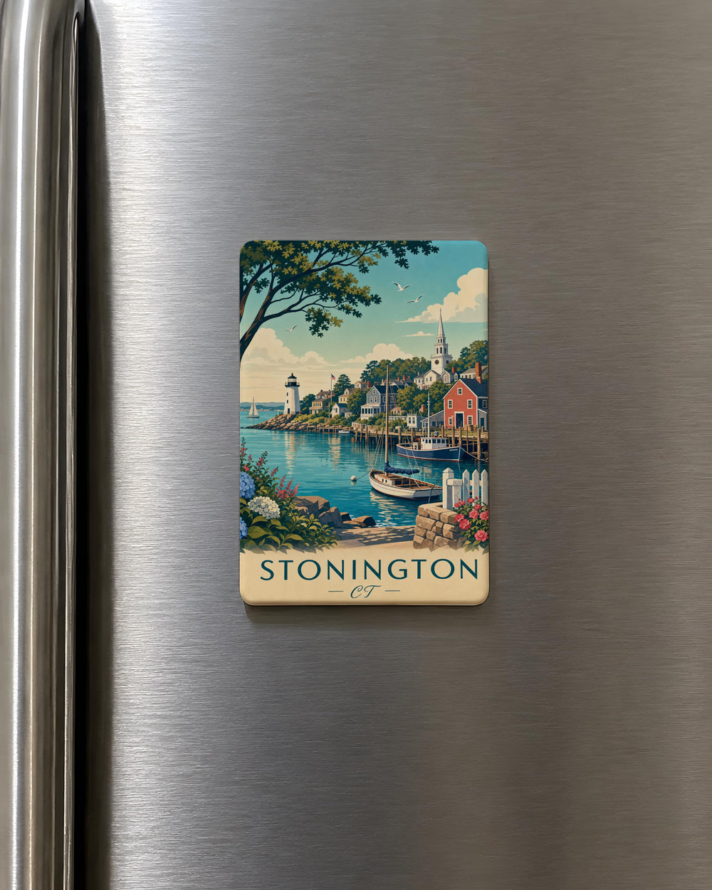 Stonington CT Fridge Magnet, Stonington Connecticut Souvenir Magnet, Coastal New England Town Travel Keepsake Magnet