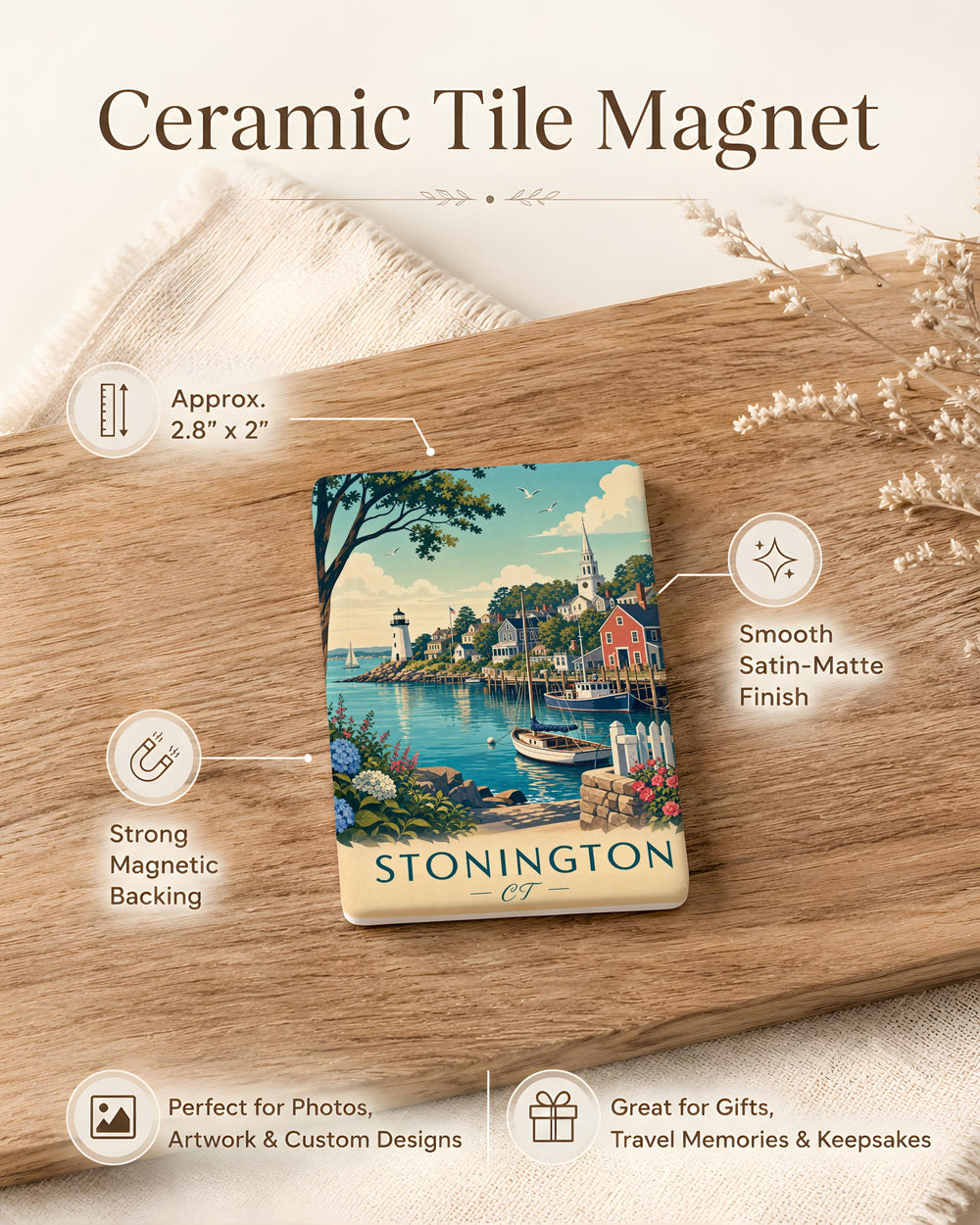 Stonington CT Fridge Magnet, Stonington Connecticut Souvenir Magnet, Coastal New England Town Travel Keepsake Magnet