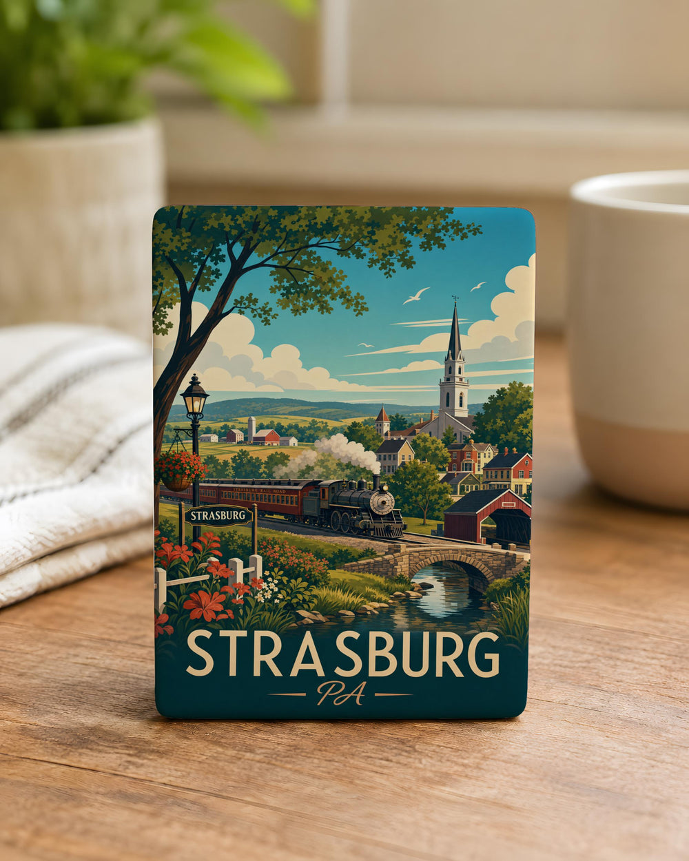 Strasburg PA Fridge Magnet, Strasburg Pennsylvania Souvenir Magnet, Lancaster County Travel Gift, Railroad Town Keepsake Magnet