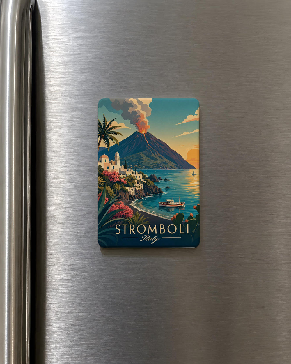 Stromboli Volcano Fridge Magnet, Italian Volcano Souvenir Magnet, Sicily Travel Keepsake, Aeolian Islands Landmark Magnet